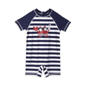 NWT New WIPPETTE Rashguard One Piece Swimsuit Pirate Crab Navy White Stripes 18m